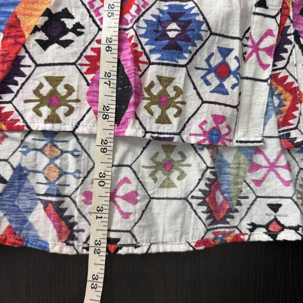 Calessa Top Womens 2X Geometric Button Front Boho Tunic Blouse Tribal Multicolor - Picture 10 of 11